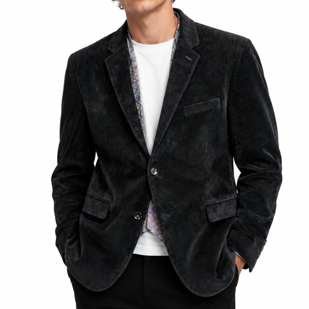 Lauren Ralph Lauren Corduroy Blazer Mens 44R Black Modern Collegiate Preppy Fall